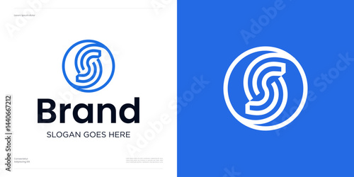 Letter S with fingerprint ID or biometric style in the circle, logo icon design vector or symbol initial S monogram line art sign with waves style usable for technology identity and business company