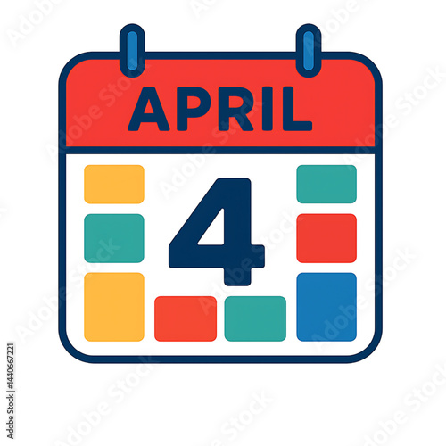 A bright, vibrant calendar with colorful date blocks (such as red or blue) and a prominent, easy-to-read date 4 april month