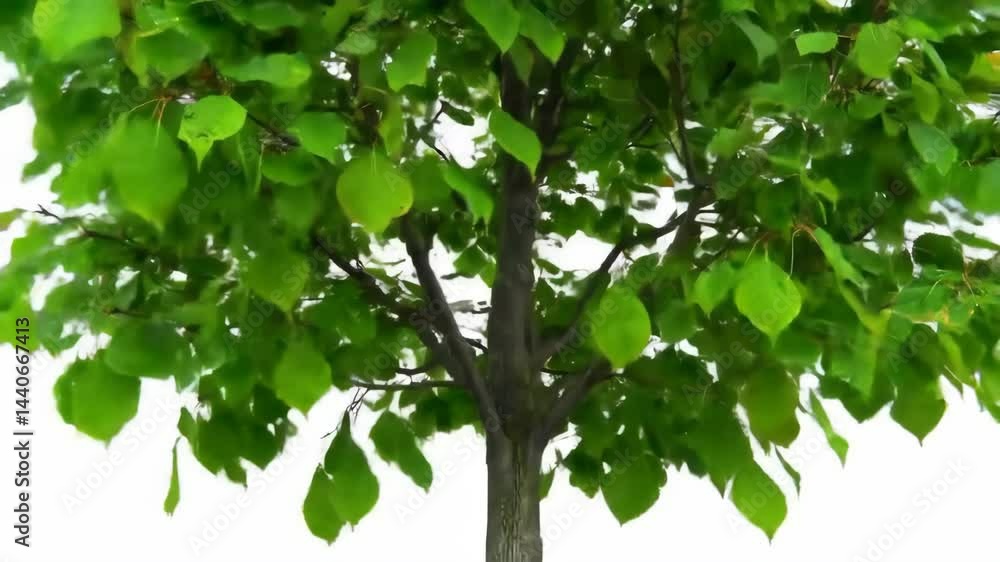 Single Green Tree with Round Canopy Against White Background Still Shot Single Green Tree with Round Canopy Against White Background Still Shot