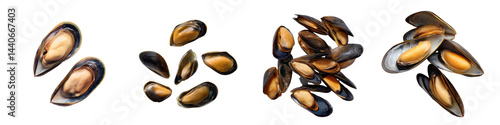 Obraz na płótnie Set of Mussels in Shell with Inner Detail Exposed, on on White or transparent background w salonie