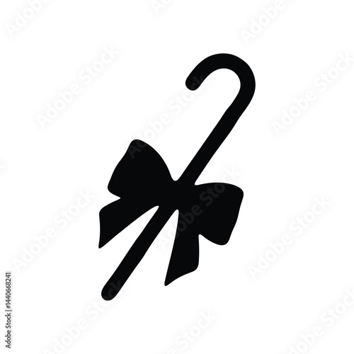 Candy cane silhouette vector with bow tie black