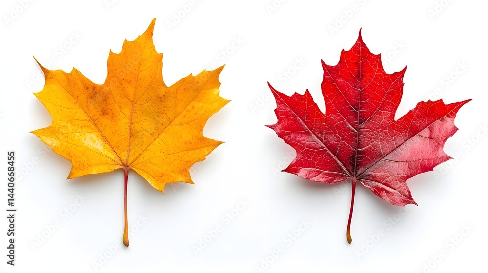 Vibrant Yellow and Red Autumn Leaves Isolated on White Background Symbolizing Seasonal Change Vibrant Yellow and Red Autumn Leaves Isolated on White Background Symbolizing Seasonal Change