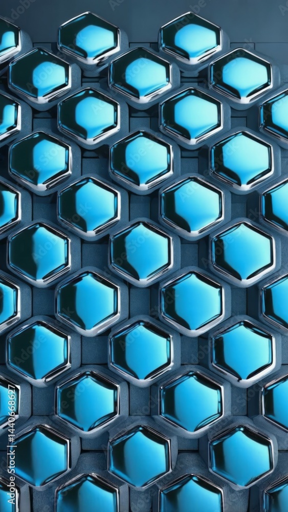 Naklejka premium Metallic hexagonal pattern with shifting gradient from silver to blue Modern bac