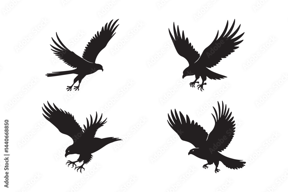 Obraz premium Flying Hawk Silhouette Collection Majestic Bird of Prey Vector Art