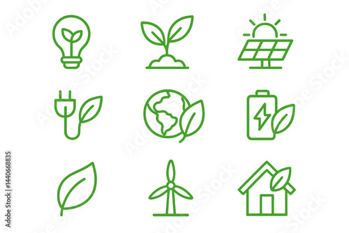 Green technology symbols showcase renewable energy and environmental sustainability in modern design