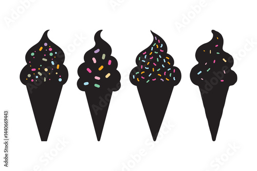 Ice Cream Cone Silhouette Clipart with Colorful Sprinkles Fun Dessert Graphics for Designs