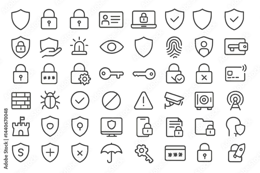 Collection of security icons representing various aspects of protection and privacy in digital environments Collection of security icons representing various aspects of protection and privacy in digital environments