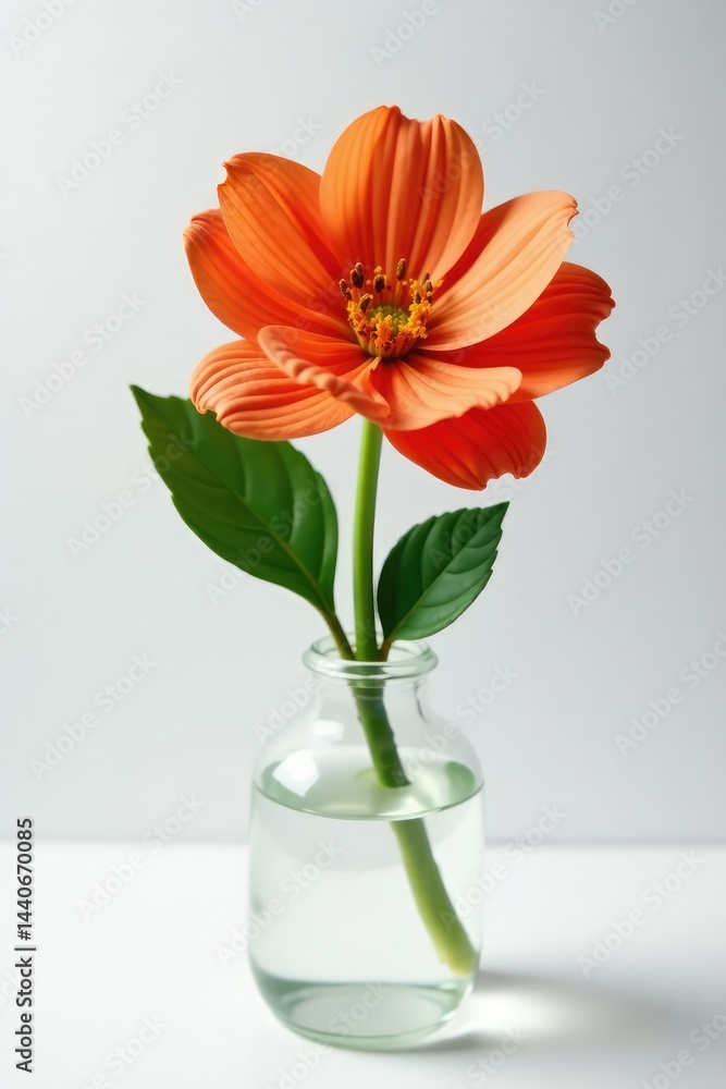 Flower in a glass container on white background, cut, petals, arrangement Flower in a glass container on white background, cut, petals, arrangement