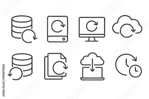 Backup and data recovery symbols illustrating cloud storage and synchronization processes