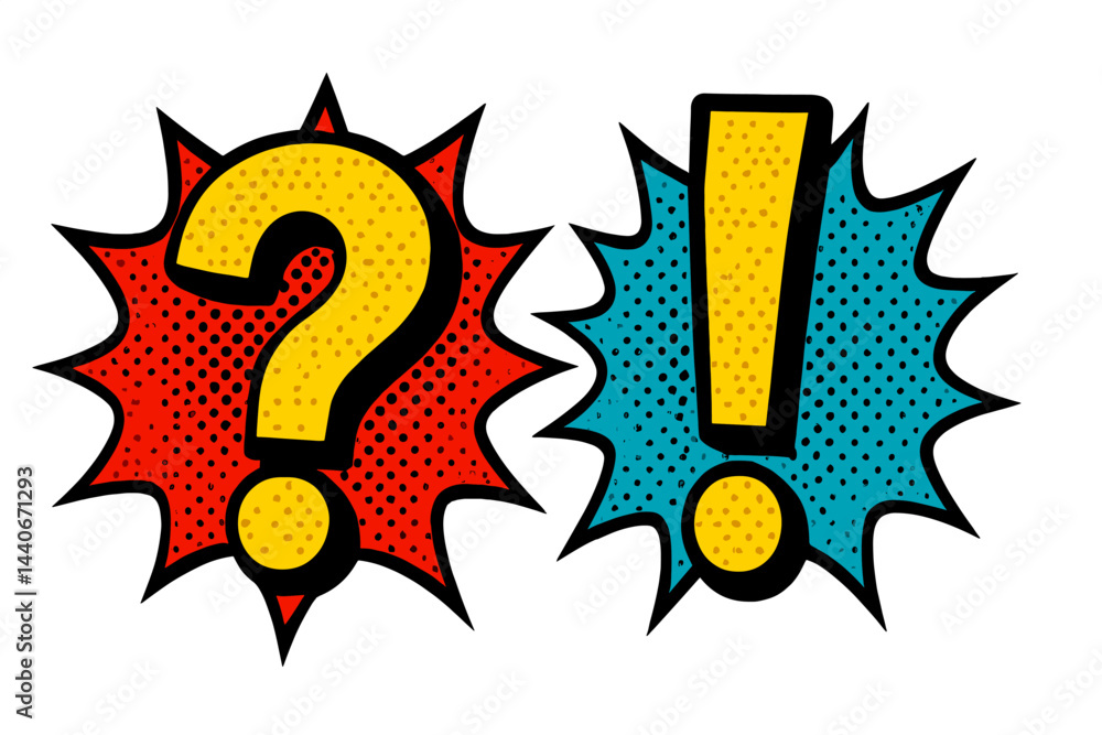 Fototapeta premium Colorful comic style question and exclamation marks for creative backgrounds or graphic designs
