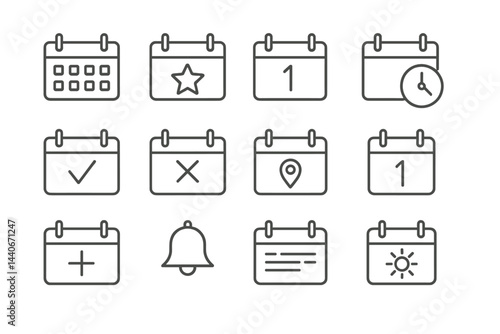 Collection of calendar icons representing various events and activities with a minimalist design suitable for digital use