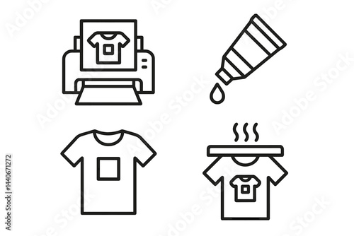 Printing and heat pressing process of custom t-shirts with ink and transfer techniques in a workshop environment