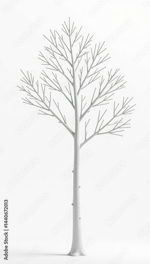 Fototapeta premium Simple isolated white tree branches on white background, branch, white, minimalism