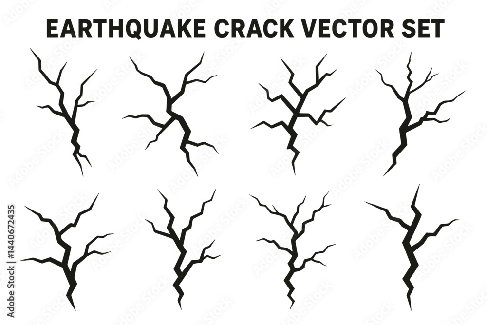 Fototapeta premium Earthquake crack vector set showcasing various styles and shapes of cracks in ground surfaces for design purposes