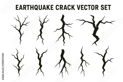 Earthquake crack vector set showcasing various fracture designs for graphic use and illustration