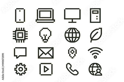 Icons representing technology and communication tools in a minimalist design for digital innovation
