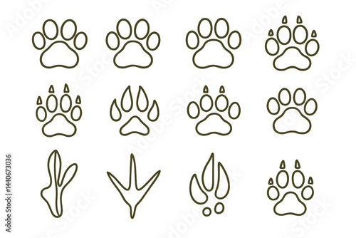 Various animal track illustrations showcasing different paw prints and claws in a simple layout on a white background