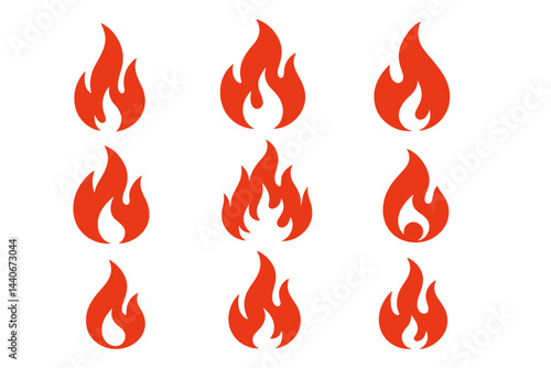 Flames in various sizes isolated on white background for design and illustration needs