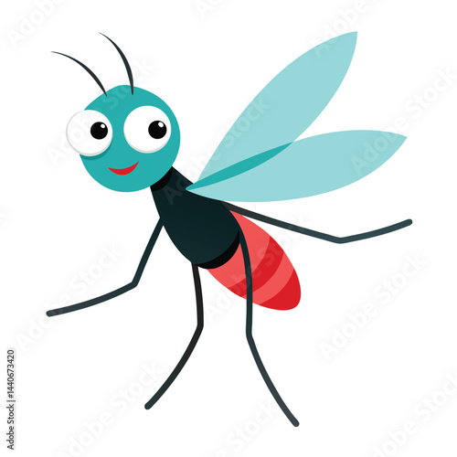 Cartoon mosquito illustration with happy face isolated on white background