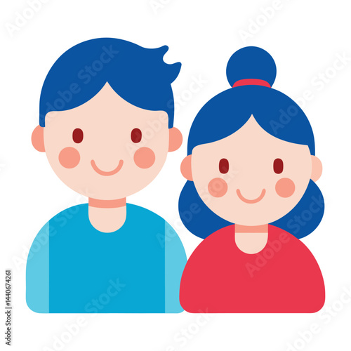 Cartoon styled vector portrait of boy and girl smiling together cheerfully