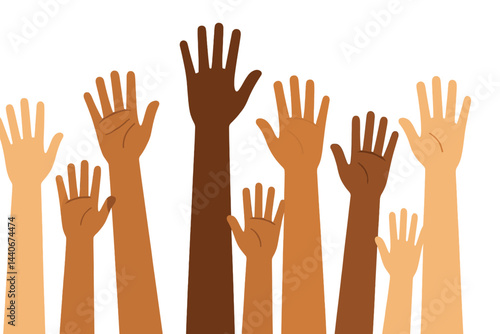 Diverse hands raised in unity representing solidarity and support for social change
