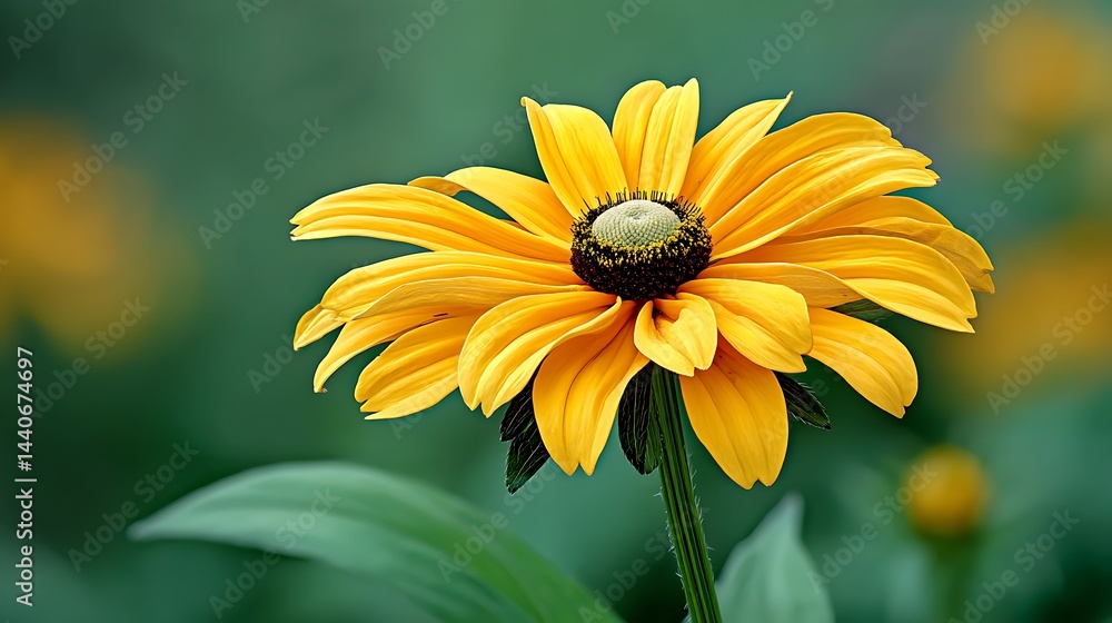 Obraz premium Radiant, vibrant yellow coneflower blooms in soft focus, a beautiful garden highlight