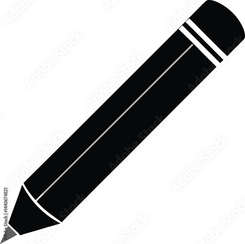 Black silhouette of a pencil on a transparent background