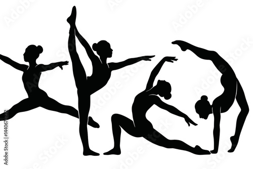 Silhouettes of dancers performing various ballet poses in a graceful composition