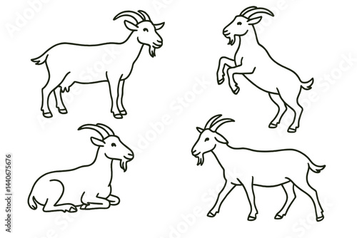 Different poses of goats displayed in a simple line drawing style for educational purposes