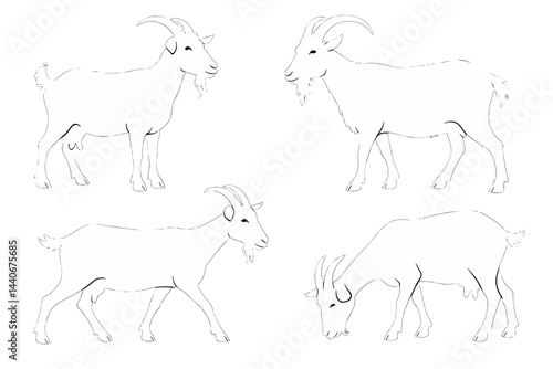 Various poses of a goat showcasing unique perspectives in a simple, minimalist design