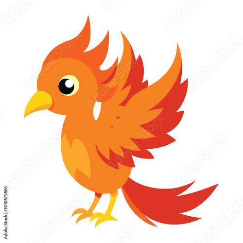 Cartoon phoenix bird with fiery feathers mythical creature illustration