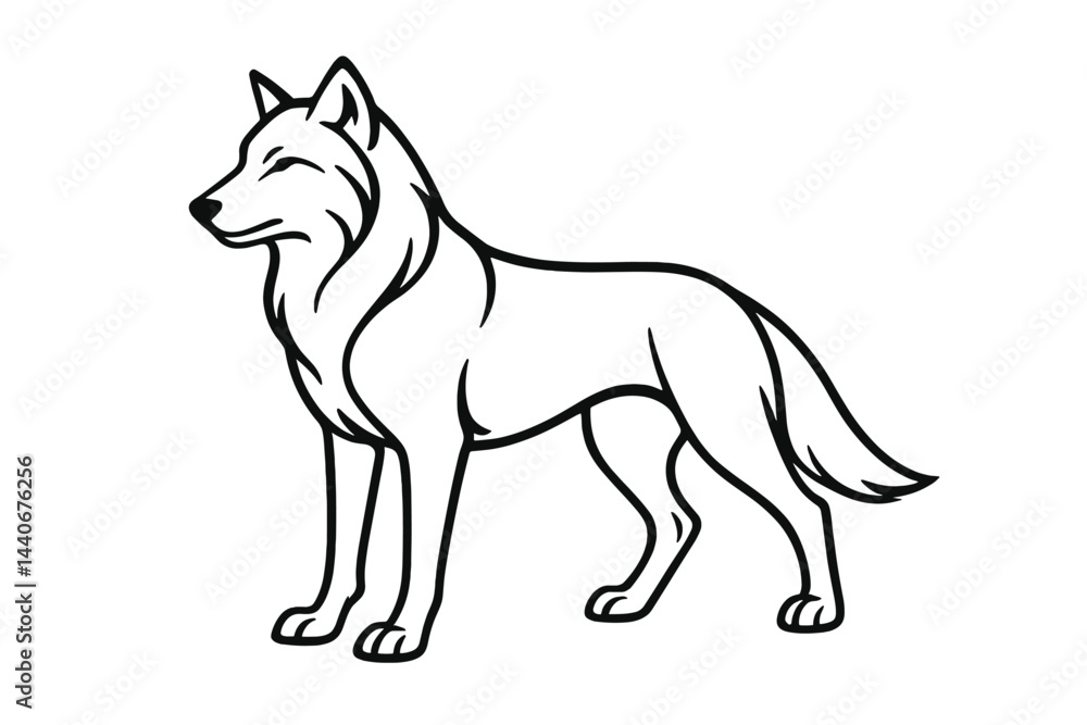Wolf standing in a proud pose showcasing detailed features and strong stance in a minimalist line art style Wolf standing in a proud pose showcasing detailed features and strong stance in a minimalist line art style