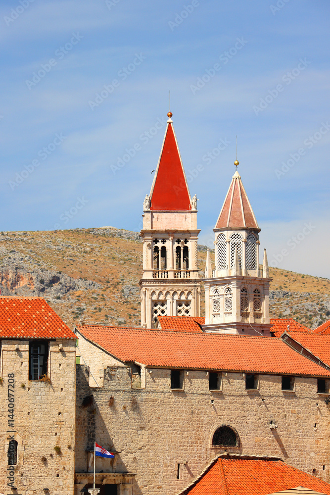 Historical buildings on the promenade in Trogir, Croatia.