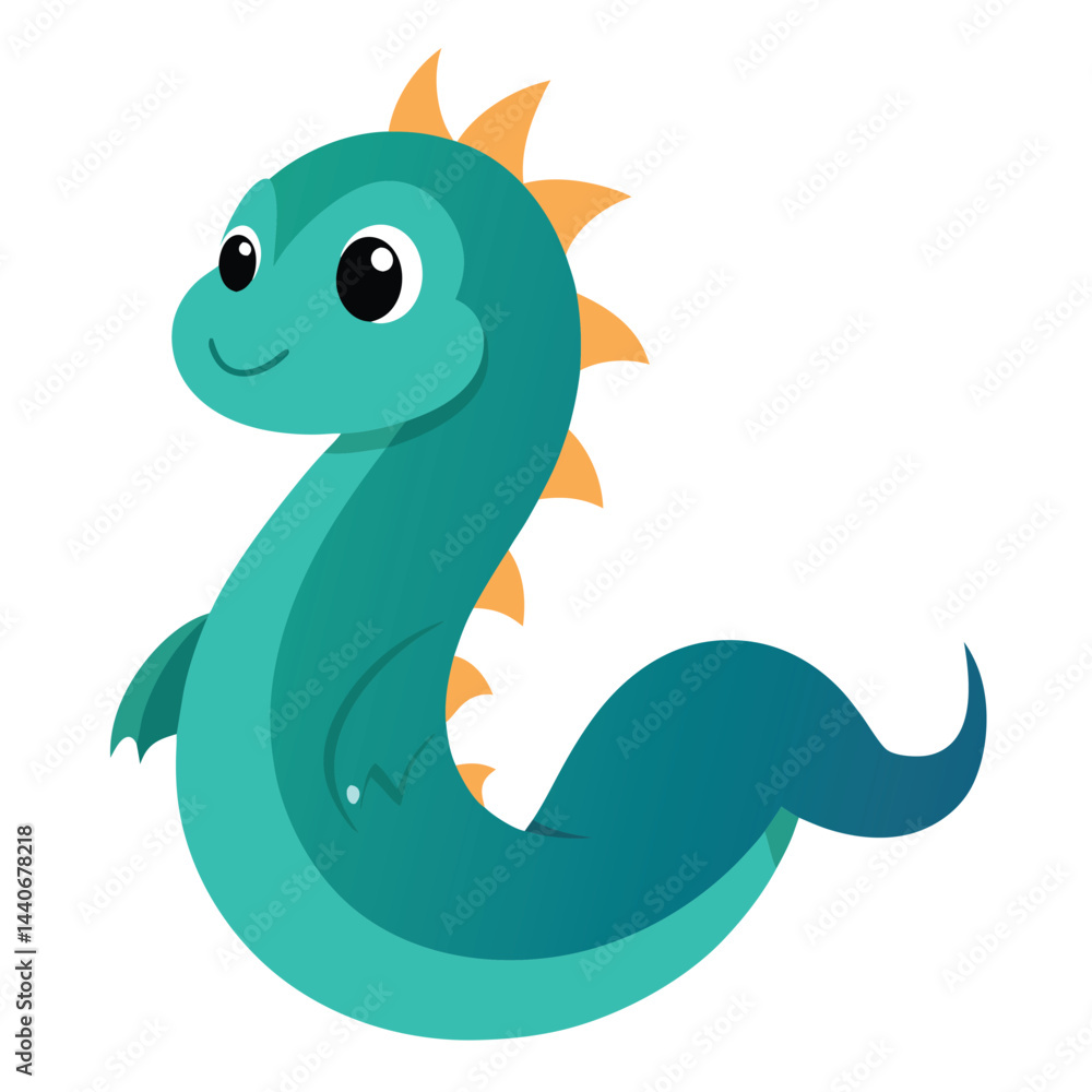 Fototapeta premium Cute cartoon loch ness monster nessie creature isolated on white background