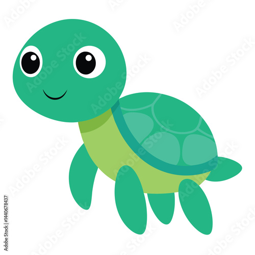 Cute cartoon sea turtle character in flat vector style illustration