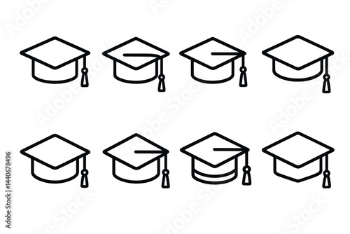 Variety of graduation caps displayed in black and white design for academic celebrations and educational milestones