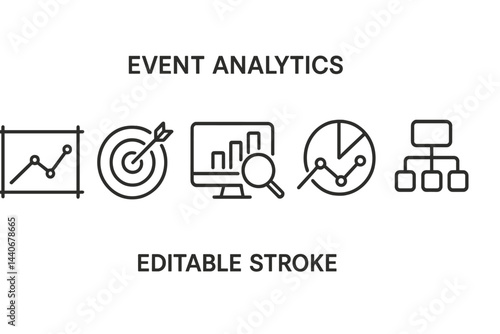 Visual representation of event analytics tools displaying data analysis concepts and metrics