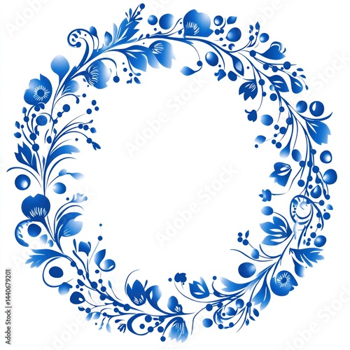 Decorative blue floral wreath frame for design projects