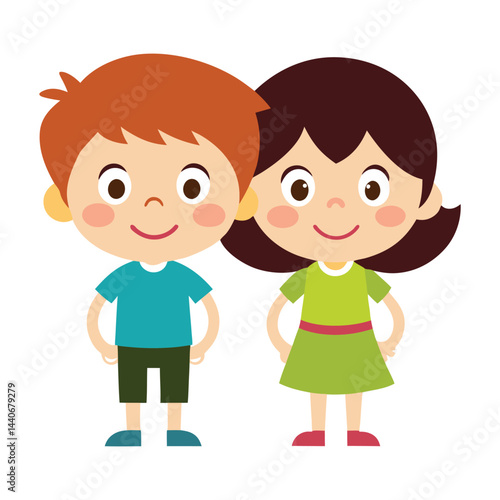Cute cartoon boy and girl standing together vector illustration children design