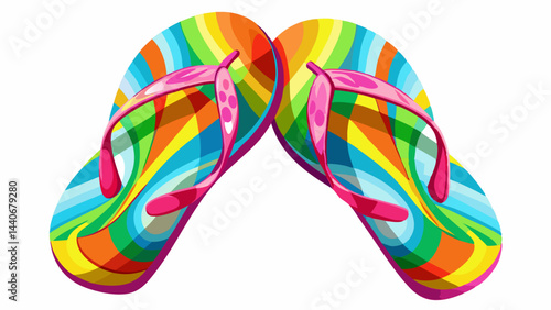 Very beautiful a colorful pair of flip-flops sitting side by side, ready for summer white background