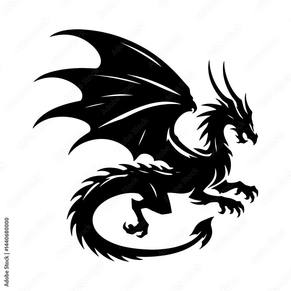 Obraz premium Flying Tribal Dragon Silhouette