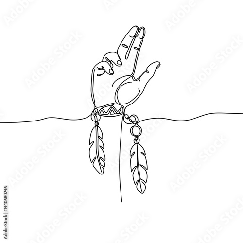 Line Art Hand Gesture with Feathers  