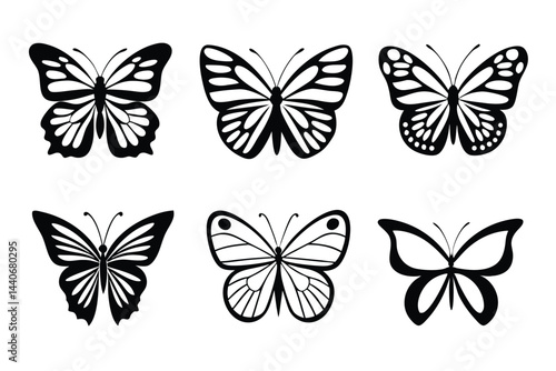 Butterfly Silhouette Collection – Black Flying Butterflies and Fireflies Icons for Print, Tattoo, and Digital Use