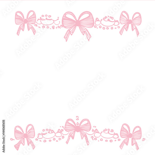 A simple pink lace border with small bows a white background and a simple flat vector illustration