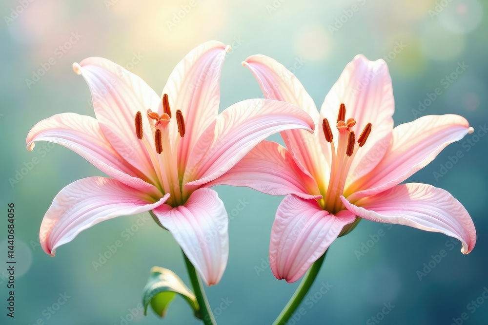 Naklejka premium Delicate watercolor lilies, soft pastel shades, overlapping layers , pink, plant