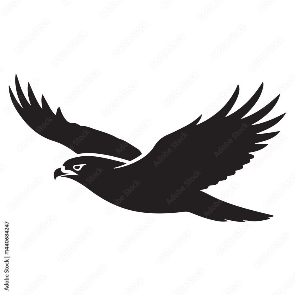 Obraz premium Hawk bird simple black line art image, Black bold outline vector icon, Bird vector illustration. with white background