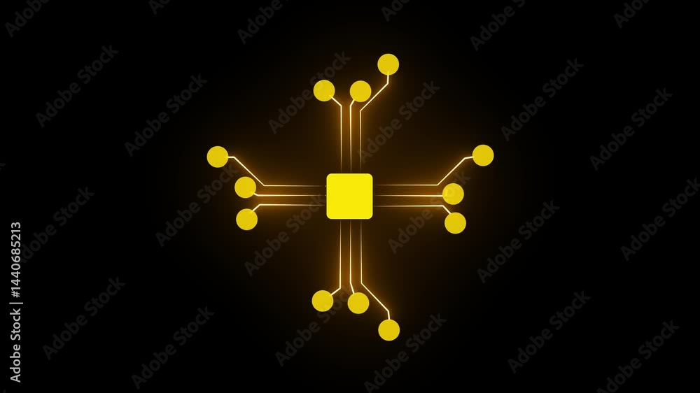 Concept animation of turning on of CPU microprocessor in motherboard ...