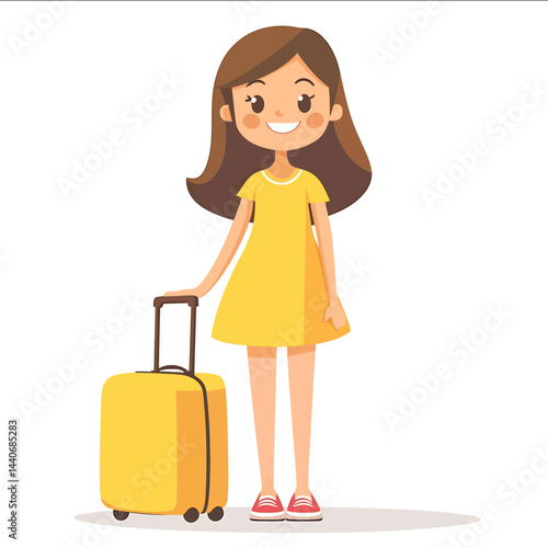 Girl with a suitcase flat simple vector style isolated on a white background