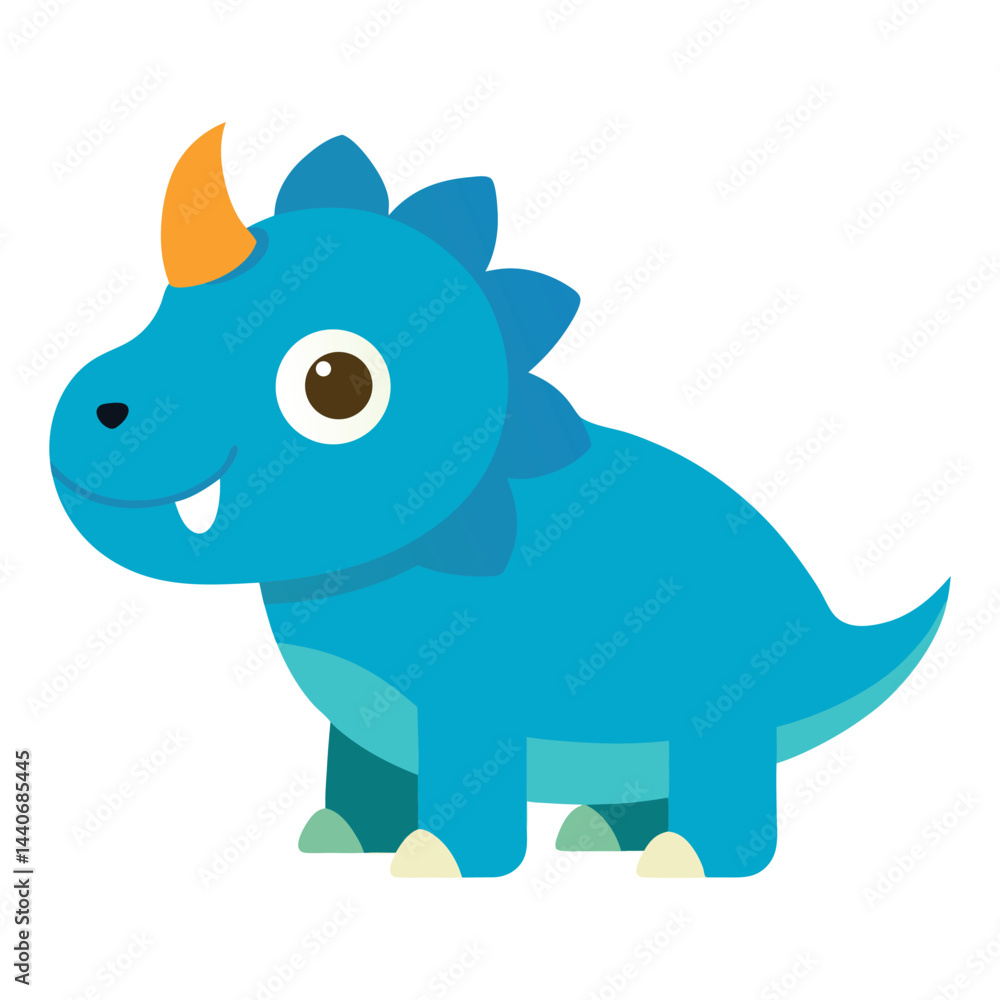 Fototapeta premium Cute blue triceratops dinosaur cartoon character isolated on white background