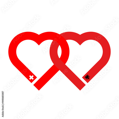 heart shaped ribbon of swiss and albanian flags intertwined. vector illustration isolated on white background